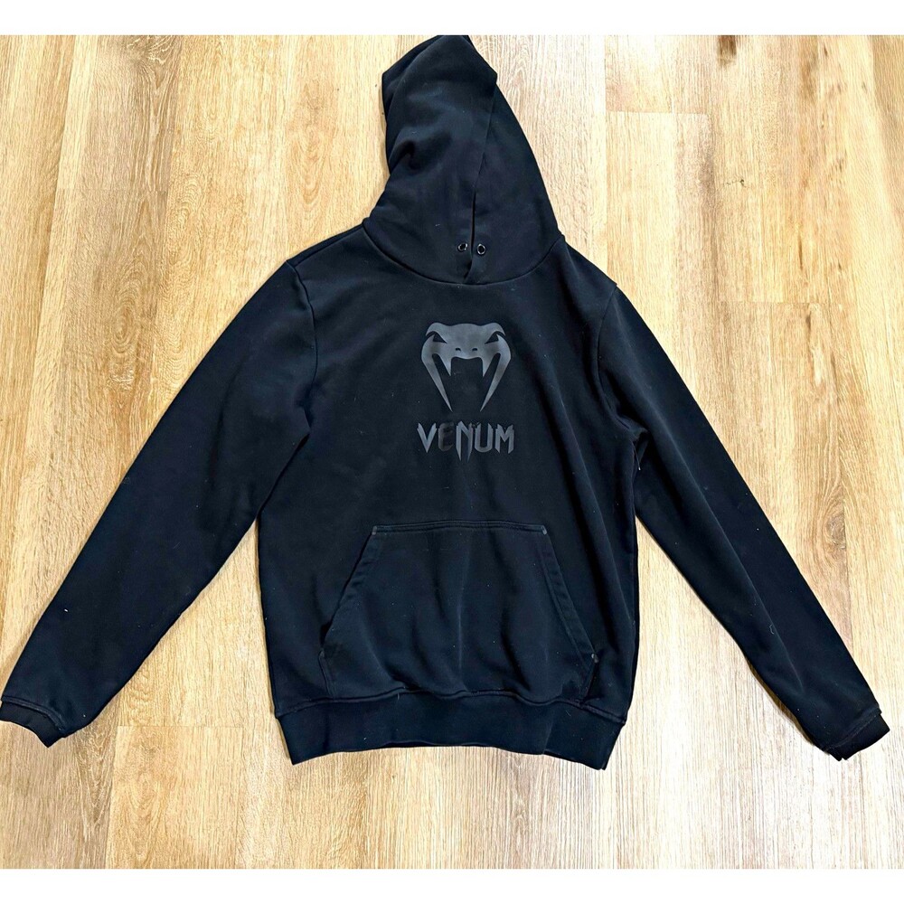 Venum Men’s M Black Fleece Pullover Hoodie Graphic Logo Kangaroo Pocket Gym